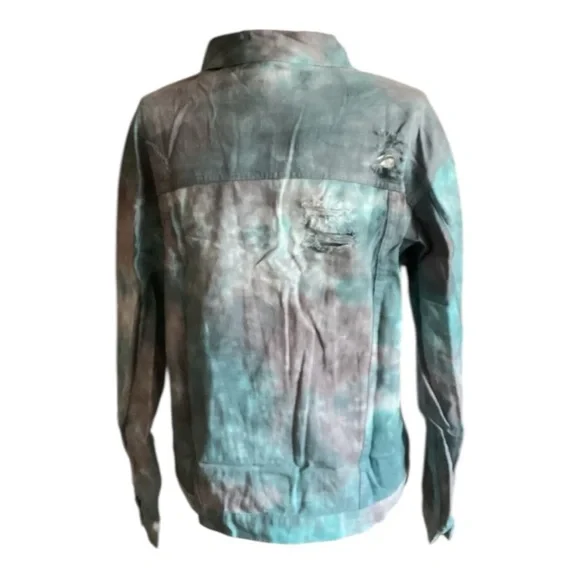 Oddy Women's Blue and Gray Tie-Dye Denim Jacket - Picture 5 of 6